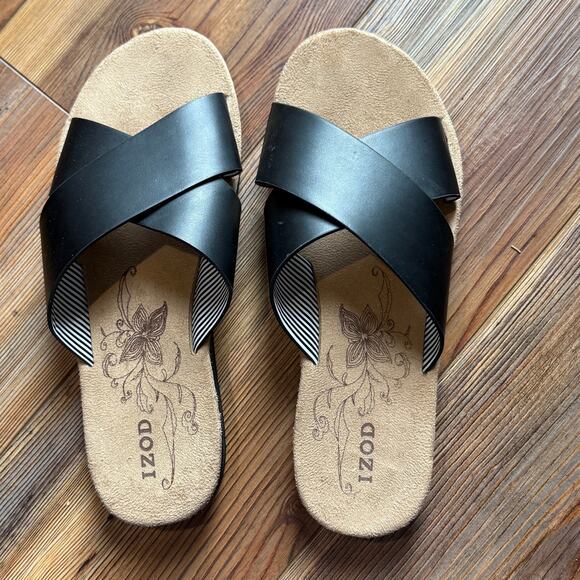 Izod Alyssa black cross-strap sandals. Women’s size 7M. Slip-on, easy wear. - Picture 2 of 4